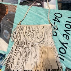 Fringe Cream Handbag